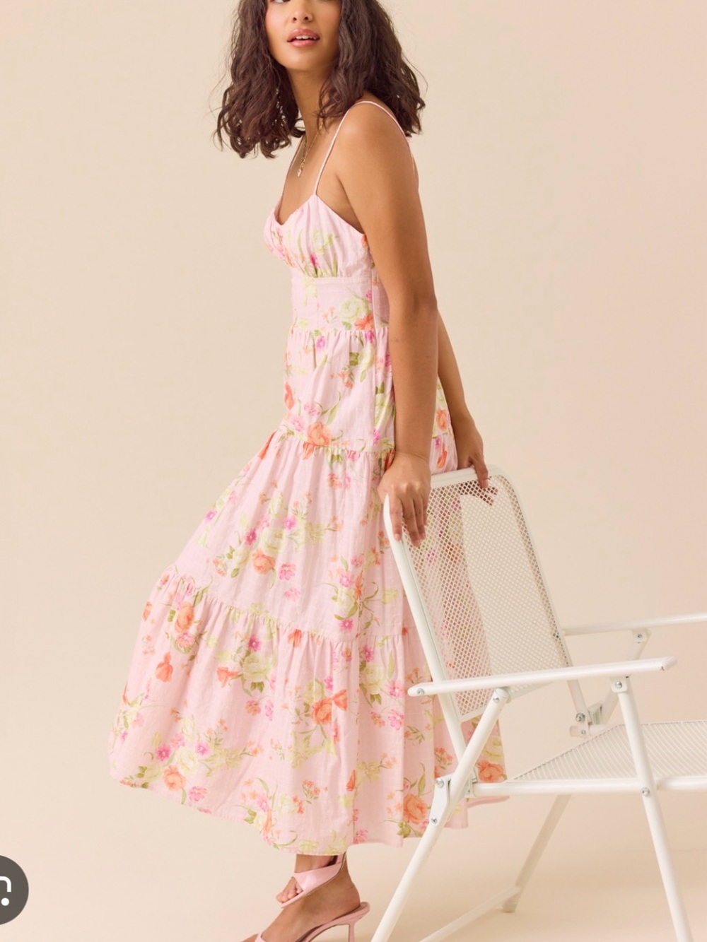 Altar'd State Pink Floral Tiered Maxi Dress with Spaghetti Straps